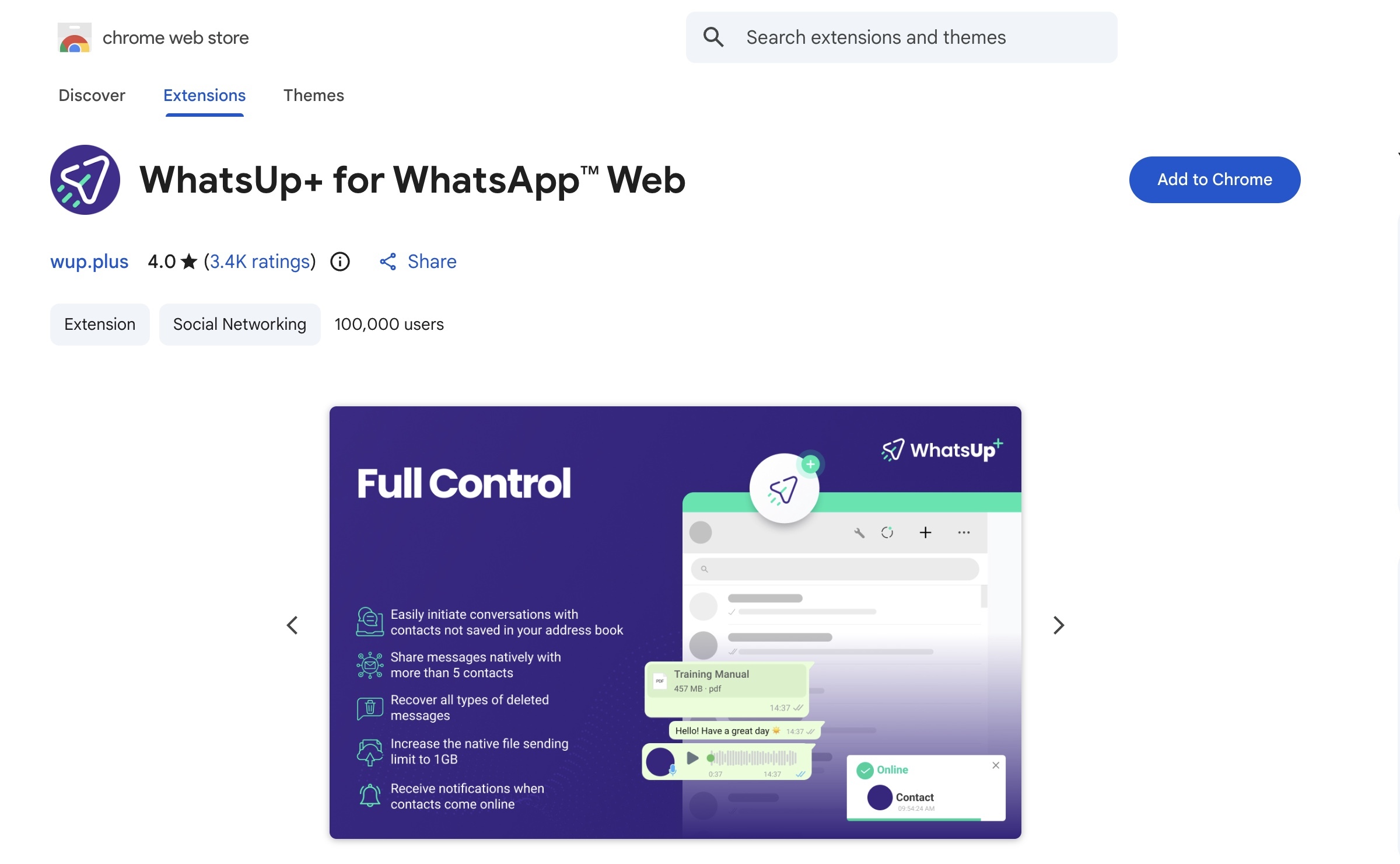 WhatsUp+ Chrome Web Store Listing